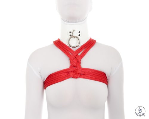 The modified front weave of the Teardrop Bolero. This version uses less rope, leaving a little more to go to the back.