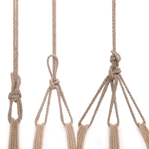 A series of images showing 3 ways to attach a new rope to existing straps of rope.